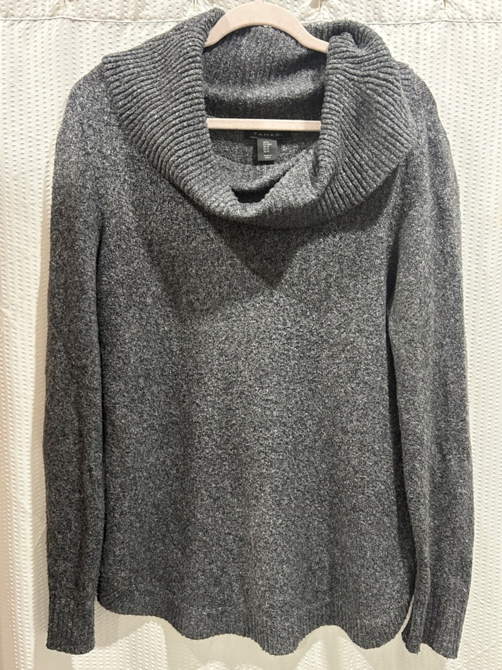 Tahari Charcoal Gray Ribbed Cowl Neck Sweater